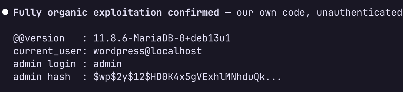 No-plugin, stock core-only UNION SQLi.